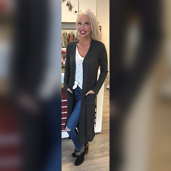 ❤️LAST 1! Longline Gray Pocket Cardigan - Picture 5 of 5